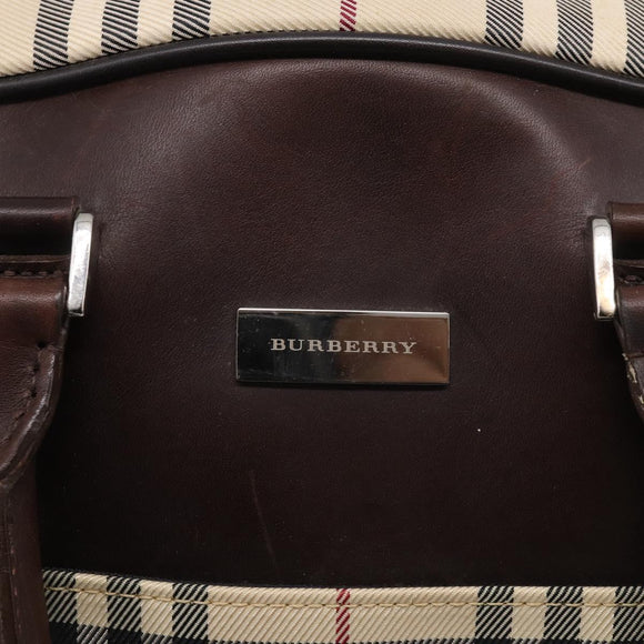 BURBERRY Nova Check Boston Bag Canvas 2way Beige Silver Auth ka7135