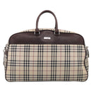 BURBERRY Nova Check Boston Bag Canvas 2way Beige Silver Auth ka7135-2