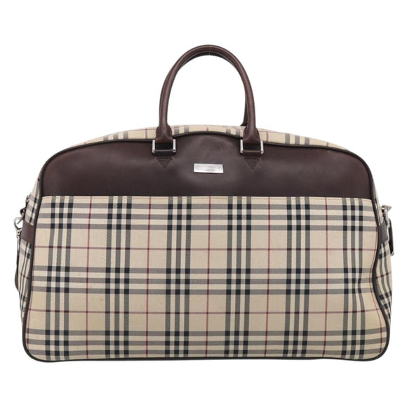 BURBERRY Nova Check Boston Bag Canvas 2way Beige Silver Auth ka7135