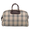 BURBERRY Nova Check Boston Bag Canvas 2way Beige Silver Auth ka7135-3