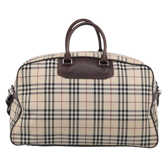 BURBERRY Nova Check Boston Bag Canvas 2way Beige Silver Auth ka7135