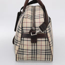 BURBERRY Nova Check Boston Bag Canvas 2way Beige Silver Auth ka7135-4