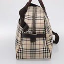 BURBERRY Nova Check Boston Bag Canvas 2way Beige Silver Auth ka7135-5