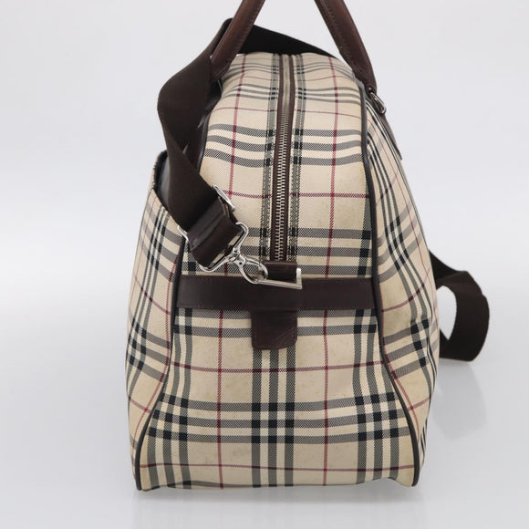 BURBERRY Nova Check Boston Bag Canvas 2way Beige Silver Auth ka7135