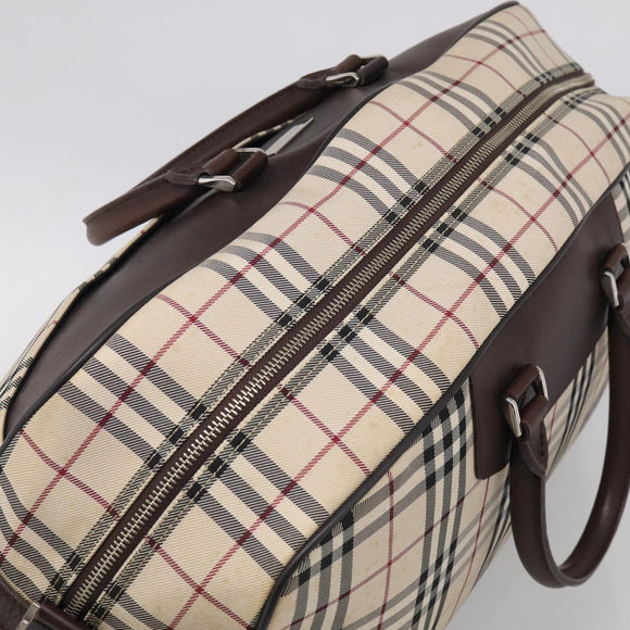 BURBERRY Nova Check Boston Bag Canvas 2way Beige Silver Auth ka7135