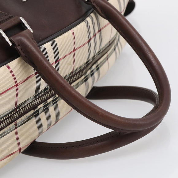 BURBERRY Nova Check Boston Bag Canvas 2way Beige Silver Auth ka7135