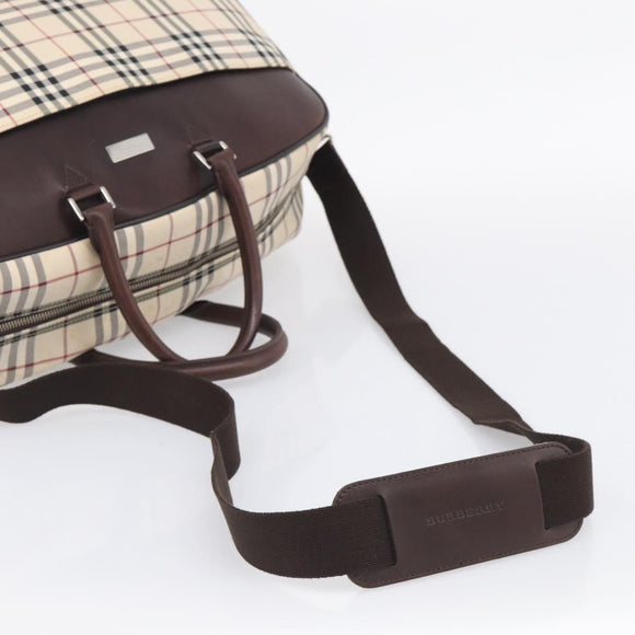 BURBERRY Nova Check Boston Bag Canvas 2way Beige Silver Auth ka7135