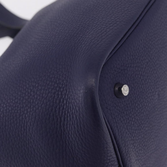 HERMES Taurillon Clemence Picotan Lock MM Bag Leather Navy Silver Auth ka7140SAM