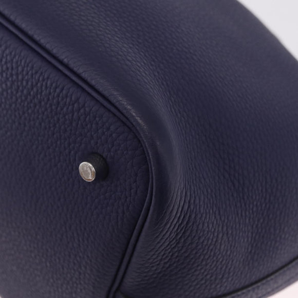 HERMES Taurillon Clemence Picotan Lock MM Bag Leather Navy Silver Auth ka7140SAM