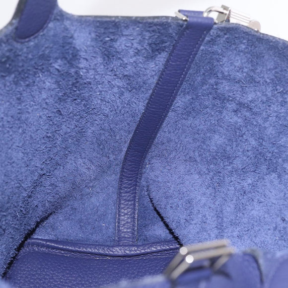 HERMES Taurillon Clemence Picotan Lock MM Bag Leather Navy Silver Auth ka7140SAM
