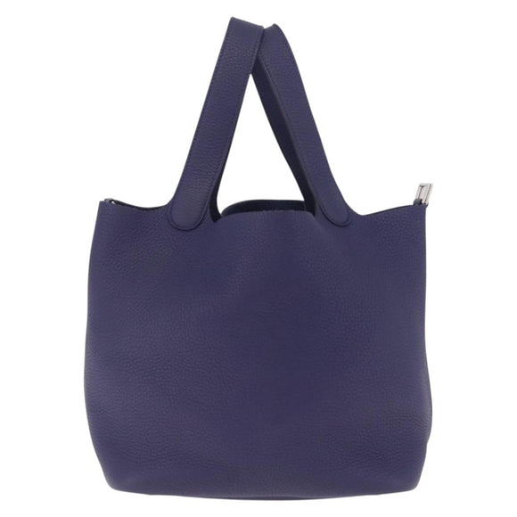 HERMES Taurillon Clemence Picotan Lock MM Bag Leather Navy Silver Auth ka7140SAM