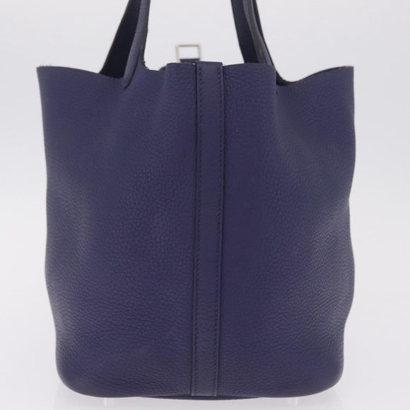 HERMES Taurillon Clemence Picotan Lock MM Bag Leather Navy Silver Auth ka7140SAM