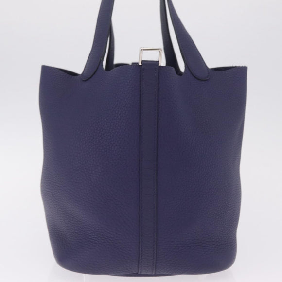 HERMES Taurillon Clemence Picotan Lock MM Bag Leather Navy Silver Auth ka7140SAM