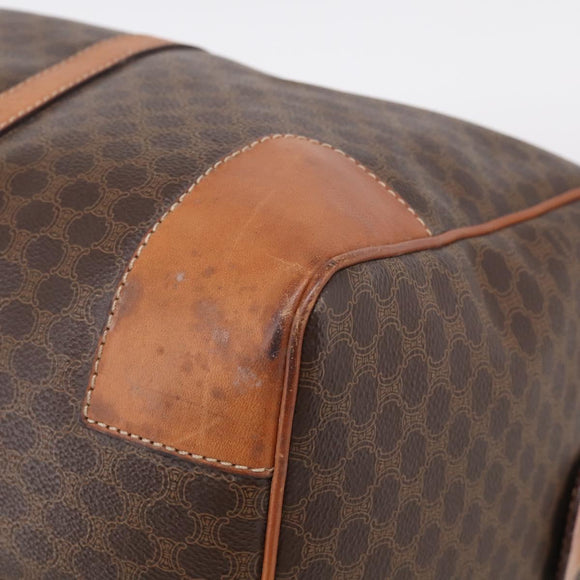 CELINE Macadam Canvas Boston Bag PVC Leather Brown Gold Auth ka7143