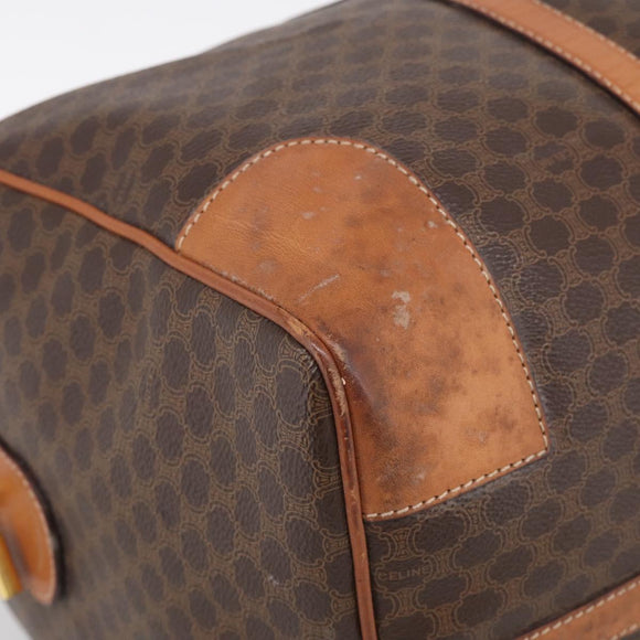 CELINE Macadam Canvas Boston Bag PVC Leather Brown Gold Auth ka7143