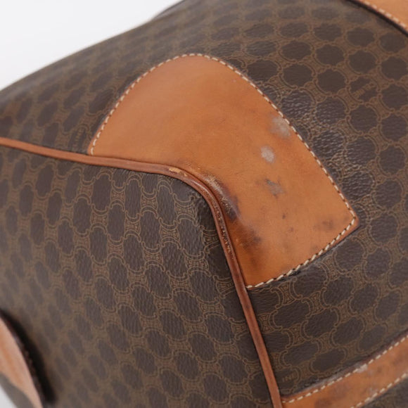 CELINE Macadam Canvas Boston Bag PVC Leather Brown Gold Auth ka7143