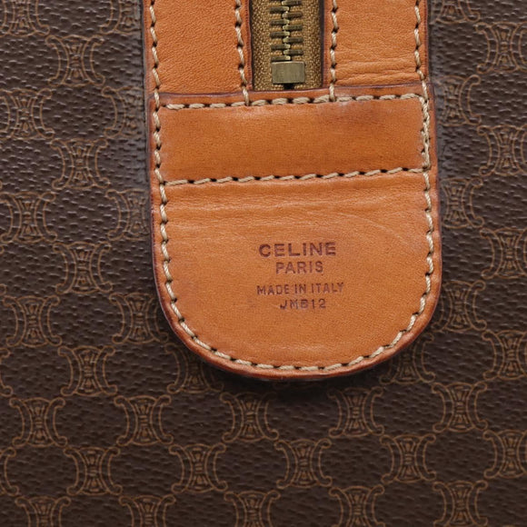 CELINE Macadam Canvas Boston Bag PVC Leather Brown Gold Auth ka7143