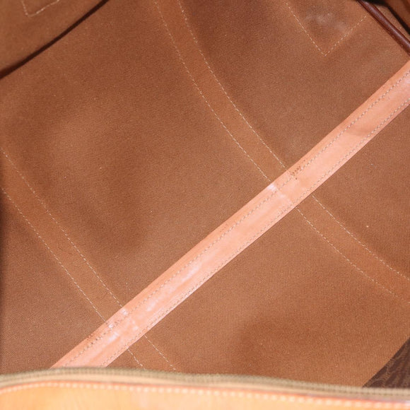 CELINE Macadam Canvas Boston Bag PVC Leather Brown Gold Auth ka7143