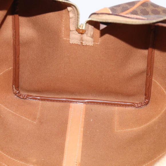 CELINE Macadam Canvas Boston Bag PVC Leather Brown Gold Auth ka7143