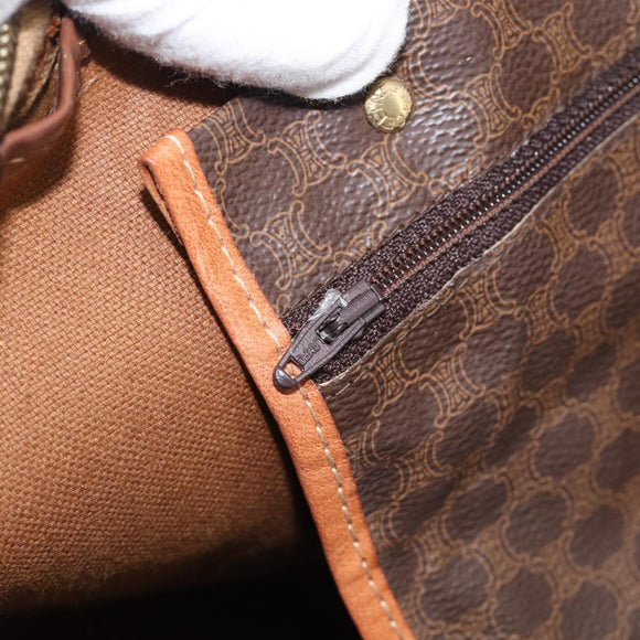 CELINE Macadam Canvas Boston Bag PVC Leather Brown Gold Auth ka7143
