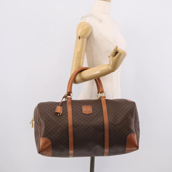 CELINE Macadam Canvas Boston Bag PVC Leather Brown Gold Auth ka7143