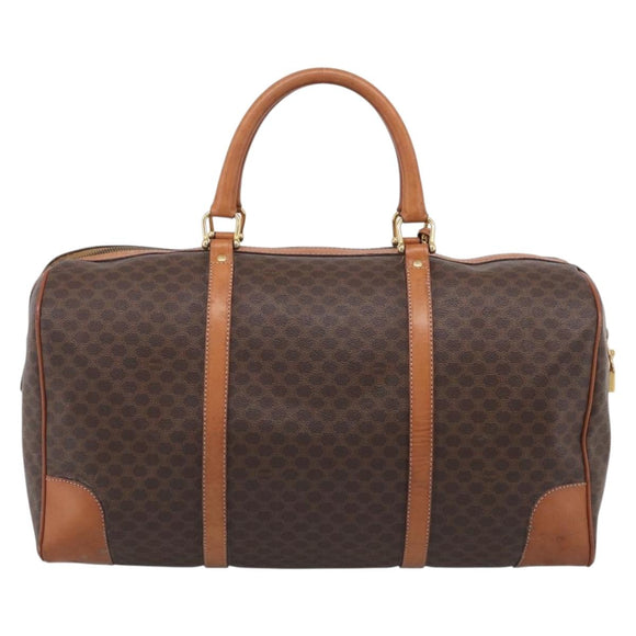 CELINE Macadam Canvas Boston Bag PVC Leather Brown Gold Auth ka7143