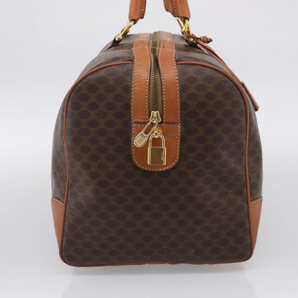 CELINE Macadam Canvas Boston Bag PVC Leather Brown Gold Auth ka7143