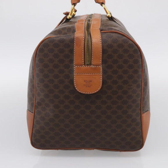 CELINE Macadam Canvas Boston Bag PVC Leather Brown Gold Auth ka7143