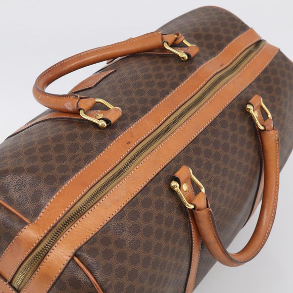 CELINE Macadam Canvas Boston Bag PVC Leather Brown Gold Auth ka7143