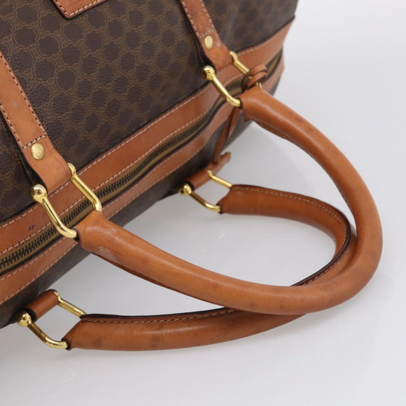 CELINE Macadam Canvas Boston Bag PVC Leather Brown Gold Auth ka7143