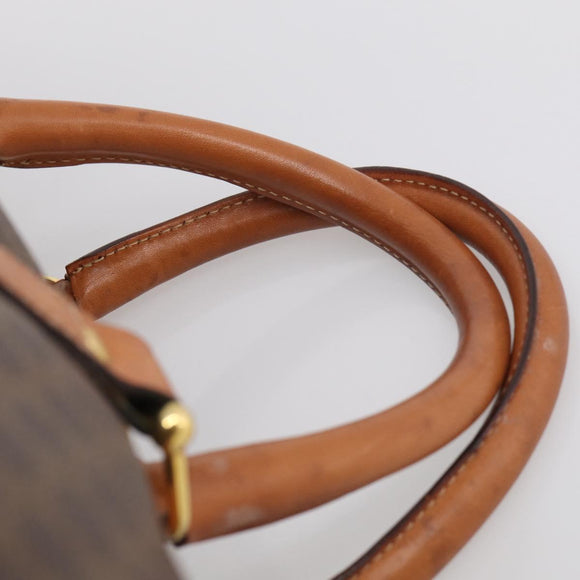 CELINE Macadam Canvas Boston Bag PVC Leather Brown Gold Auth ka7143