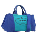 PRADA Canapa MM Hand Bag Canvas 2way Blue Gold Auth ka7146A-1