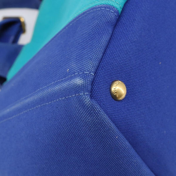 PRADA Canapa MM Hand Bag Canvas 2way Blue Gold Auth ka7146A