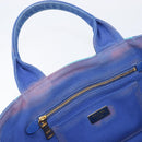 PRADA Canapa MM Hand Bag Canvas 2way Blue Gold Auth ka7146A-17