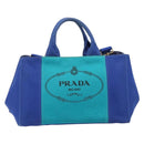 PRADA Canapa MM Hand Bag Canvas 2way Blue Gold Auth ka7146A-2