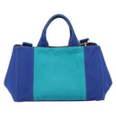 PRADA Canapa MM Hand Bag Canvas 2way Blue Gold Auth ka7146A-3