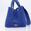 PRADA Canapa MM Hand Bag Canvas 2way Blue Gold Auth ka7146A-5