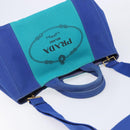 PRADA Canapa MM Hand Bag Canvas 2way Blue Gold Auth ka7146A-6