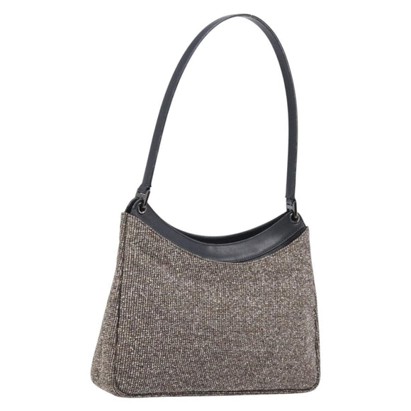 Bally Shoulder Bag Tweed Beige Silver Auth ka7160A