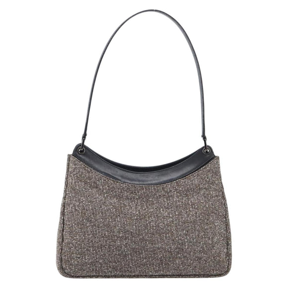 Bally Shoulder Bag Tweed Beige Silver Auth ka7160A