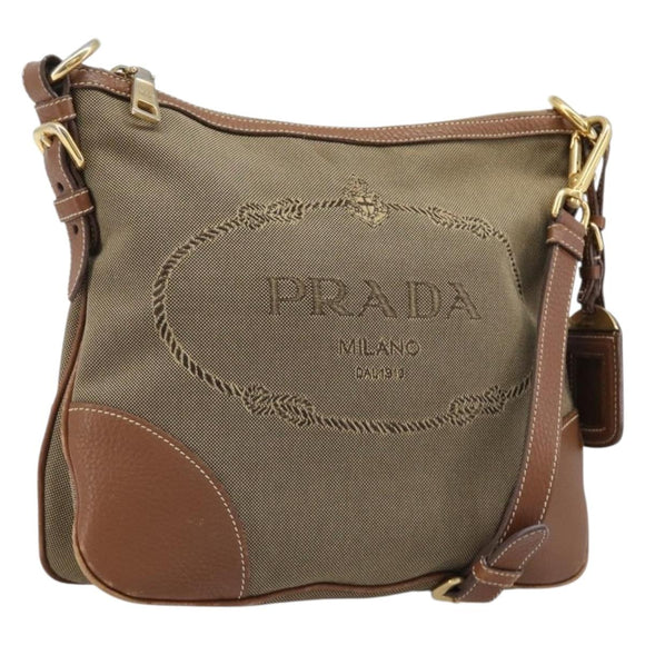 PRADA Shoulder Bag Canvas 2way Brown Gold Auth ka7161A