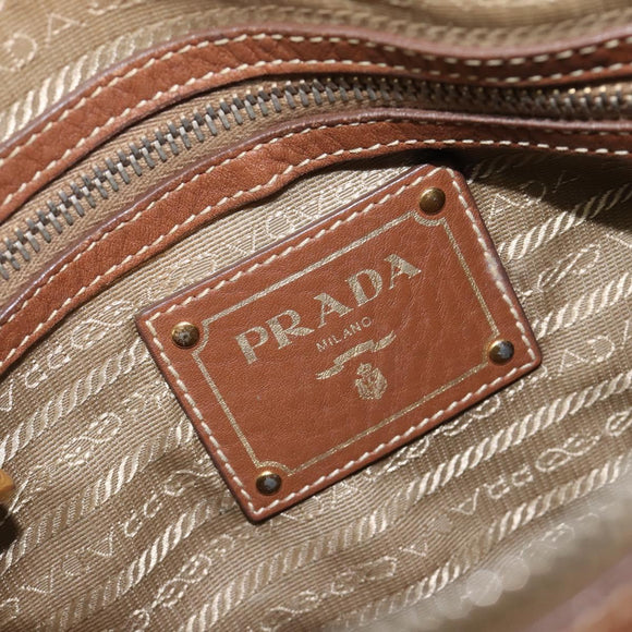 PRADA Shoulder Bag Canvas 2way Brown Gold Auth ka7161A