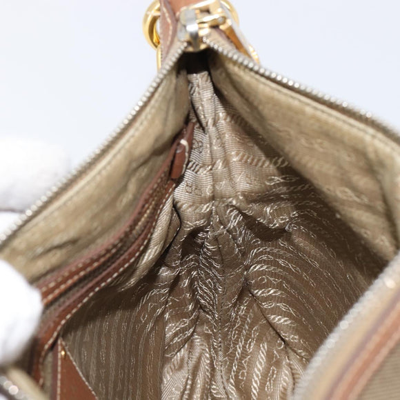 PRADA Shoulder Bag Canvas 2way Brown Gold Auth ka7161A