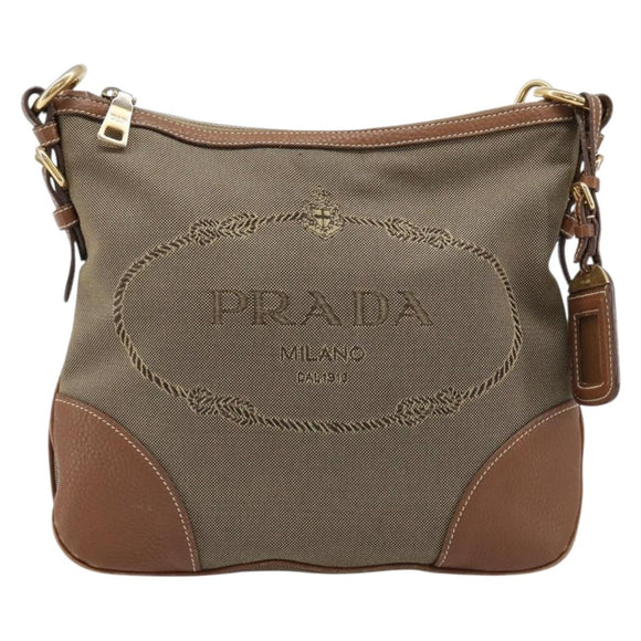 PRADA Shoulder Bag Canvas 2way Brown Gold Auth ka7161A