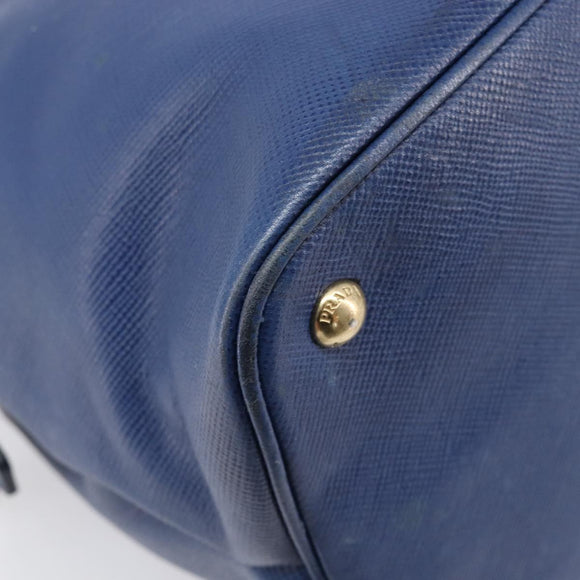 PRADA Hand Bag Safiano Leather Blue Gold Auth ka7172