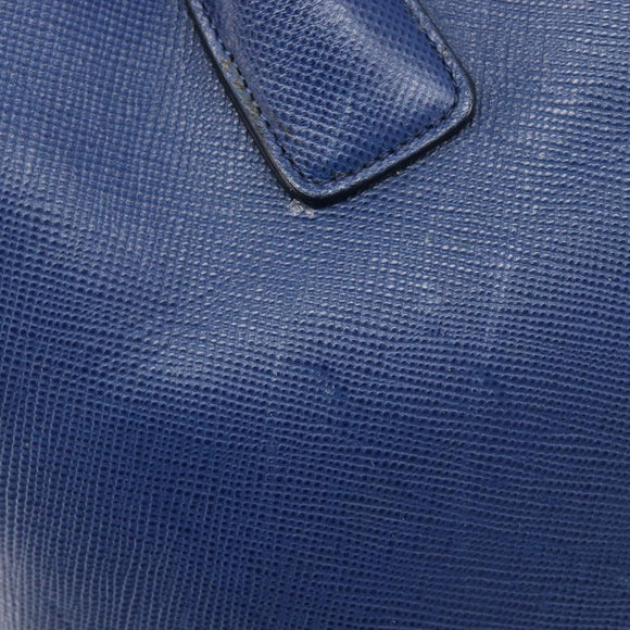 PRADA Hand Bag Safiano Leather Blue Gold Auth ka7172