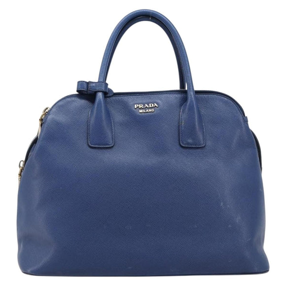 PRADA Hand Bag Safiano Leather Blue Gold Auth ka7172