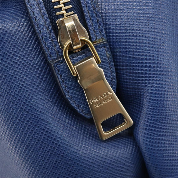 PRADA Hand Bag Safiano Leather Blue Gold Auth ka7172