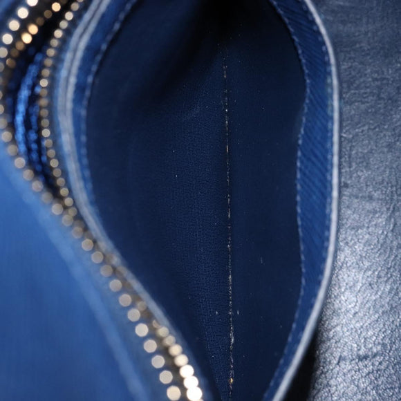 PRADA Hand Bag Safiano Leather Blue Gold Auth ka7172