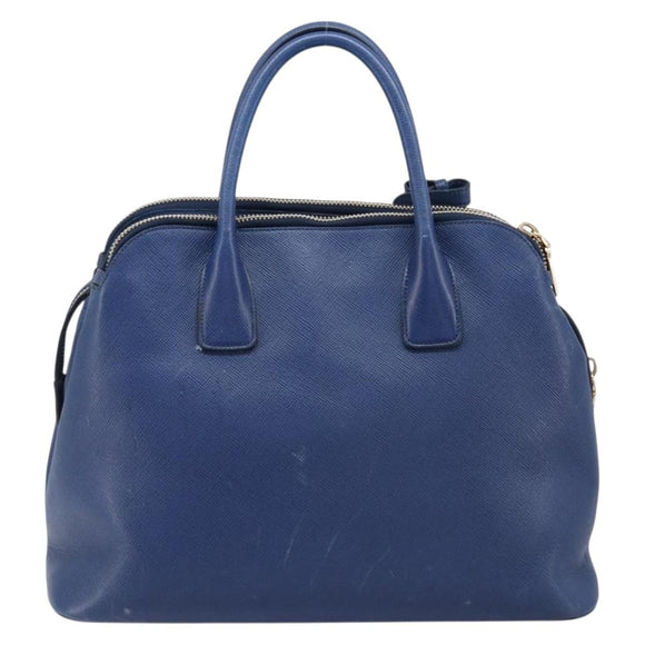 PRADA Hand Bag Safiano Leather Blue Gold Auth ka7172